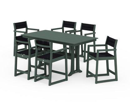 POLYWOOD® EDGE Sling Arm Chair 7-Piece Farmhouse Counter Set with Trestle Legs in Green / Black Sling