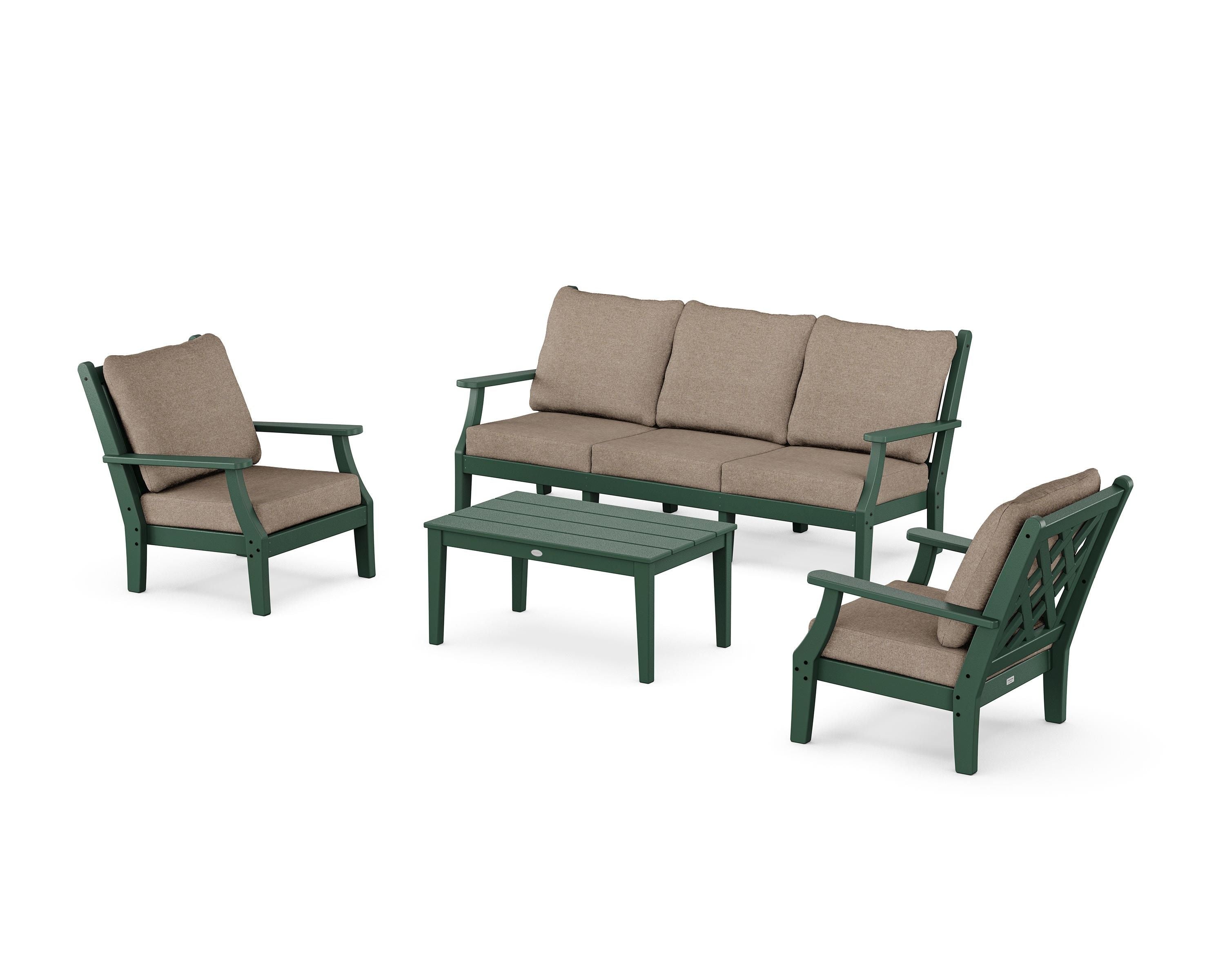 Country Living Wovendale 4-Piece Deep Seating Set with Sofa in Green / Spiced Burlap