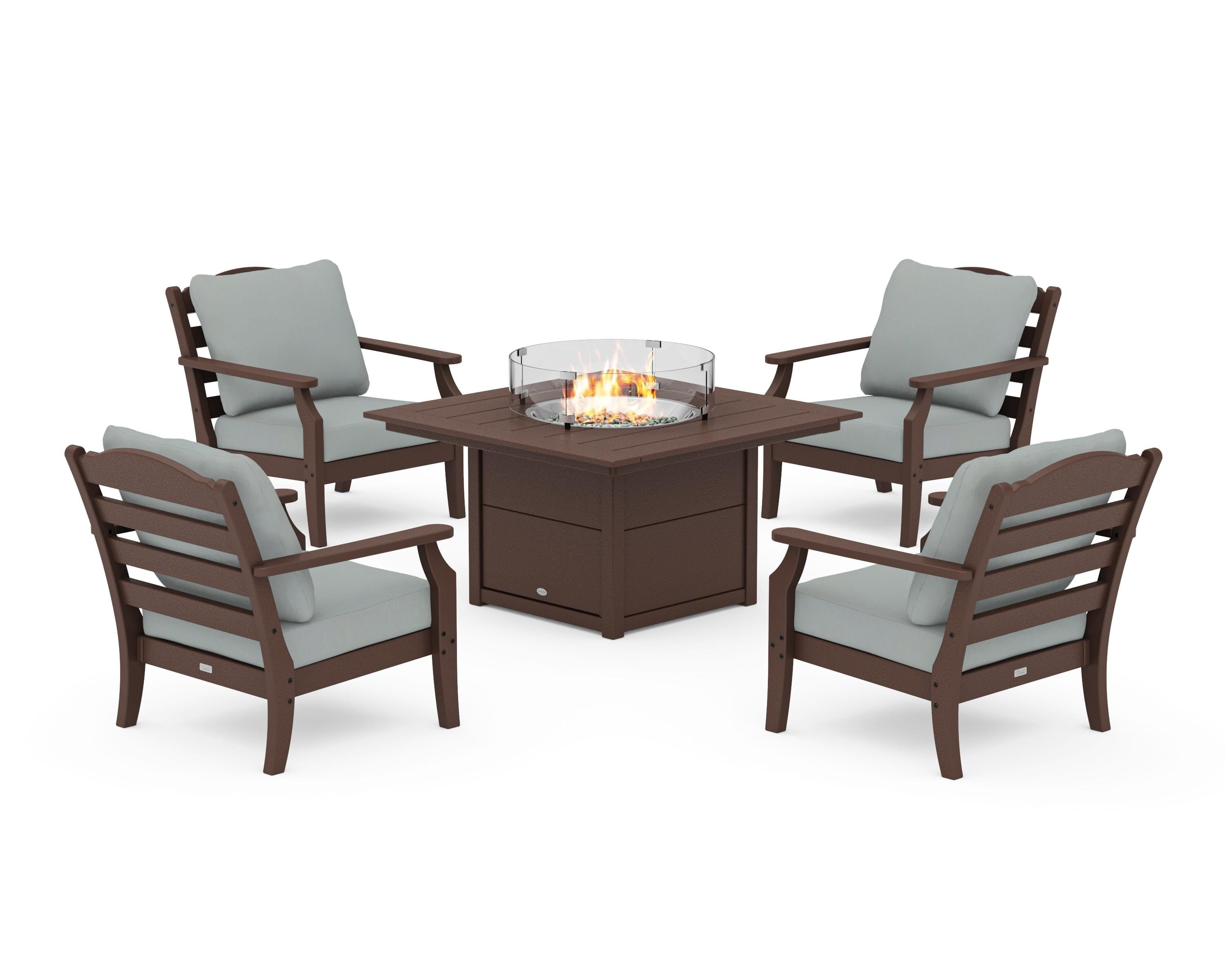 Draper James™ by  POLYWOOD® Savannah 5-Piece Deep Seating Set with Fire Pit Table in Mahogany / Spa
