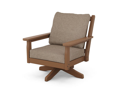 POLYWOOD® Chippendale Deep Seating Swivel Chair in Teak / Spiced Burlap