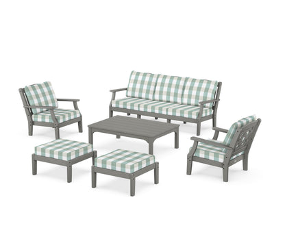 Martha Stewart by POLYWOOD® Chinoiserie 6-Piece Lounge Sofa Set in Slate Grey / Buffalo Plaid Glacier Spa
