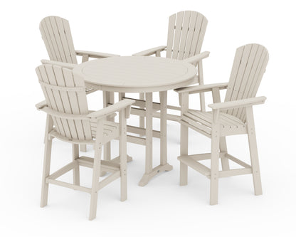 POLYWOOD® Nautical Curveback Adirondack 5-Piece Round Trestle Bar Set in Sand