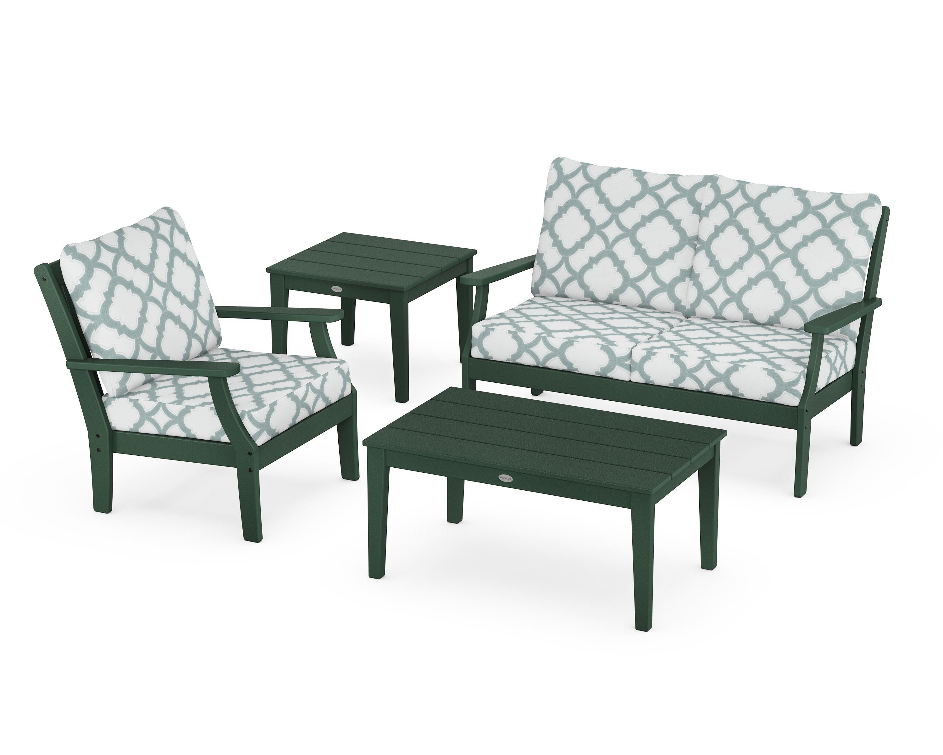 POLYWOOD® Braxton 4-Piece Deep Seating Set in Green / Trellis Glacier Spa