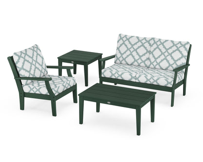 POLYWOOD® Braxton 4-Piece Deep Seating Set in Green / Trellis Glacier Spa
