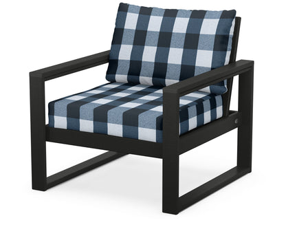 POLYWOOD® EDGE Club Chair in Black / Buffalo Plaid Marine Indigo