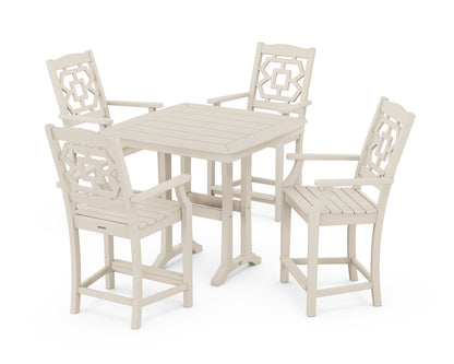 Martha Stewart by POLYWOOD® Chinoiserie 5-Piece Counter Set with Trestle Legs in Sand