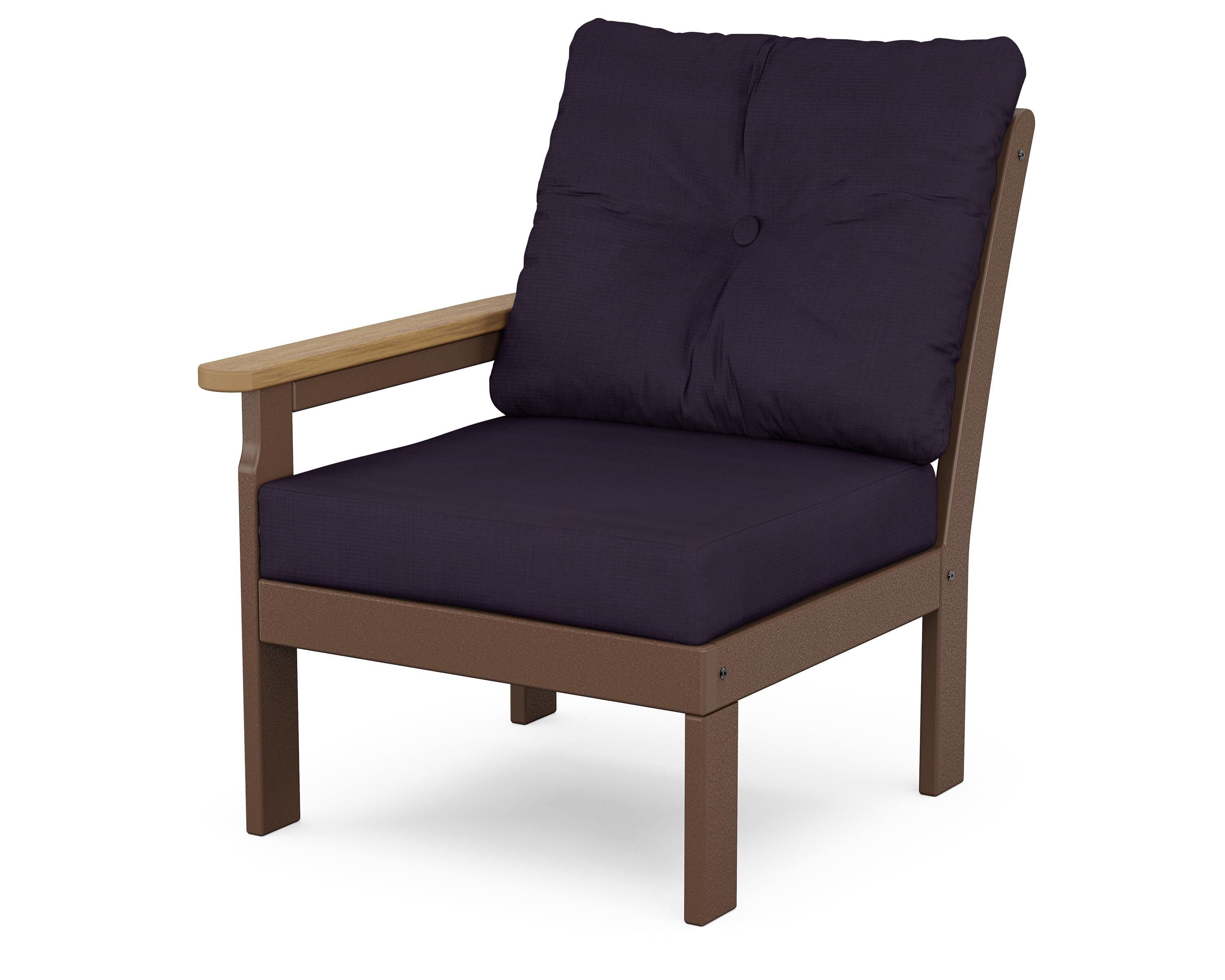 POLYWOOD® Vineyard Modular Left Arm Chair in Mahogany / Natural / Navy Linen