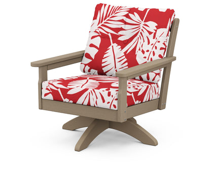POLYWOOD® Vineyard Deep Seating Swivel Chair in Vintage Sahara / Leaf Crimson