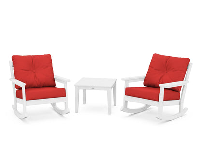 POLYWOOD® Vineyard 3-Piece Deep Seating Rocker Set in White / Crimson Linen