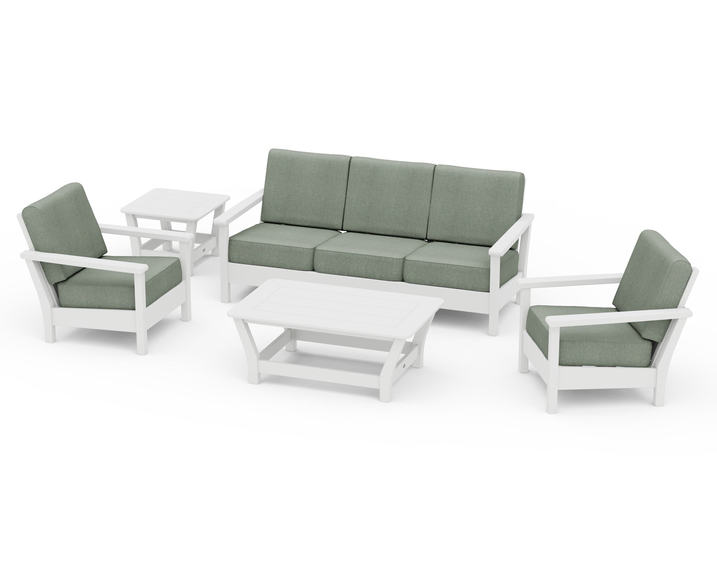 POLYWOOD® Harbour 5-Piece Deep Seating Set in White / Cast Sage