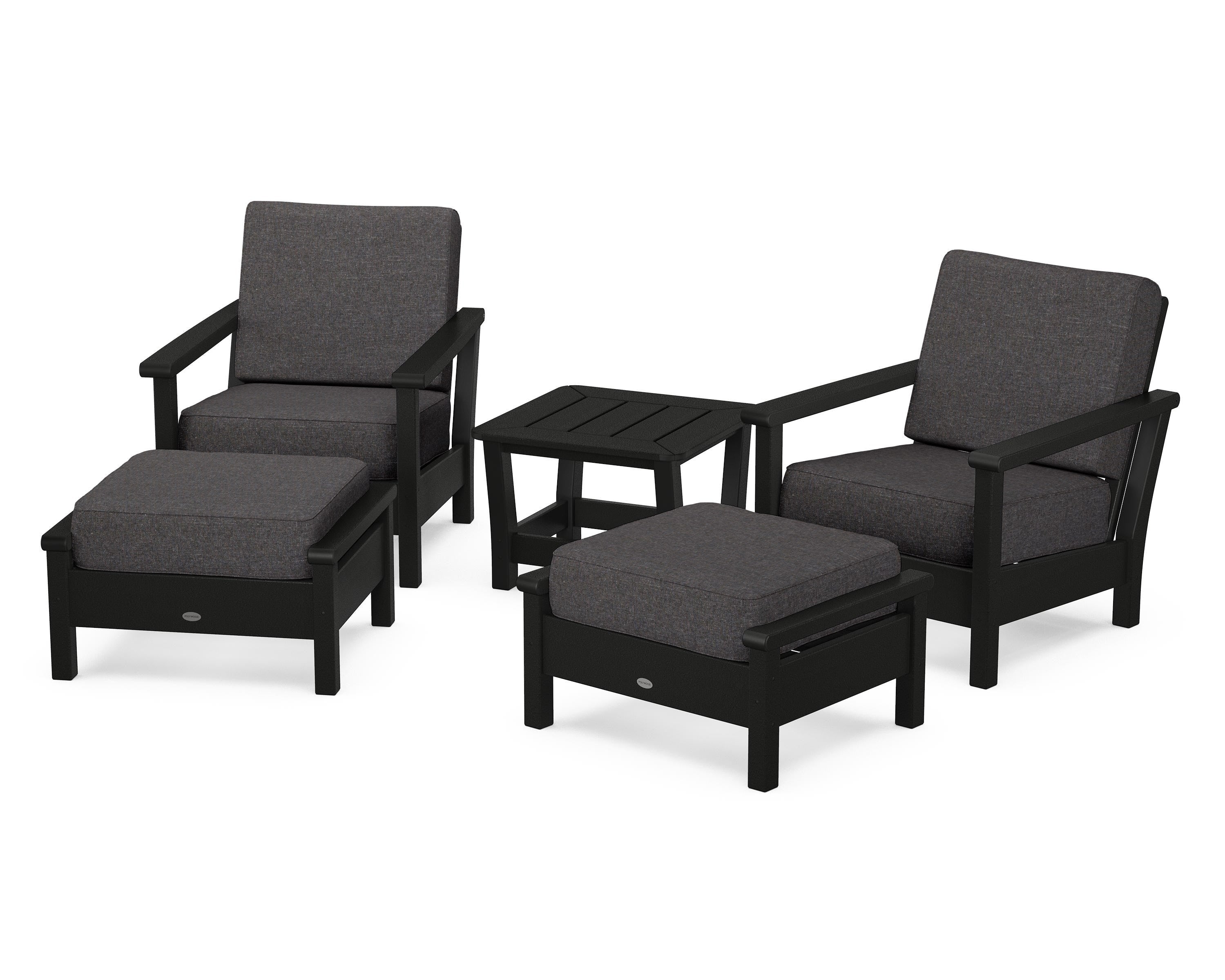 POLYWOOD® Harbour 5-Piece Deep Seating Chair Set in Black / Ash Charcoal