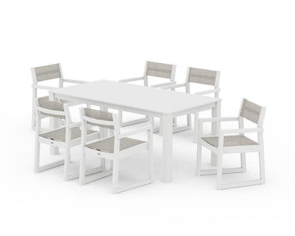 POLYWOOD® EDGE Sling Arm Chair 7-Piece Parsons Dining Set in White / Birch Sling