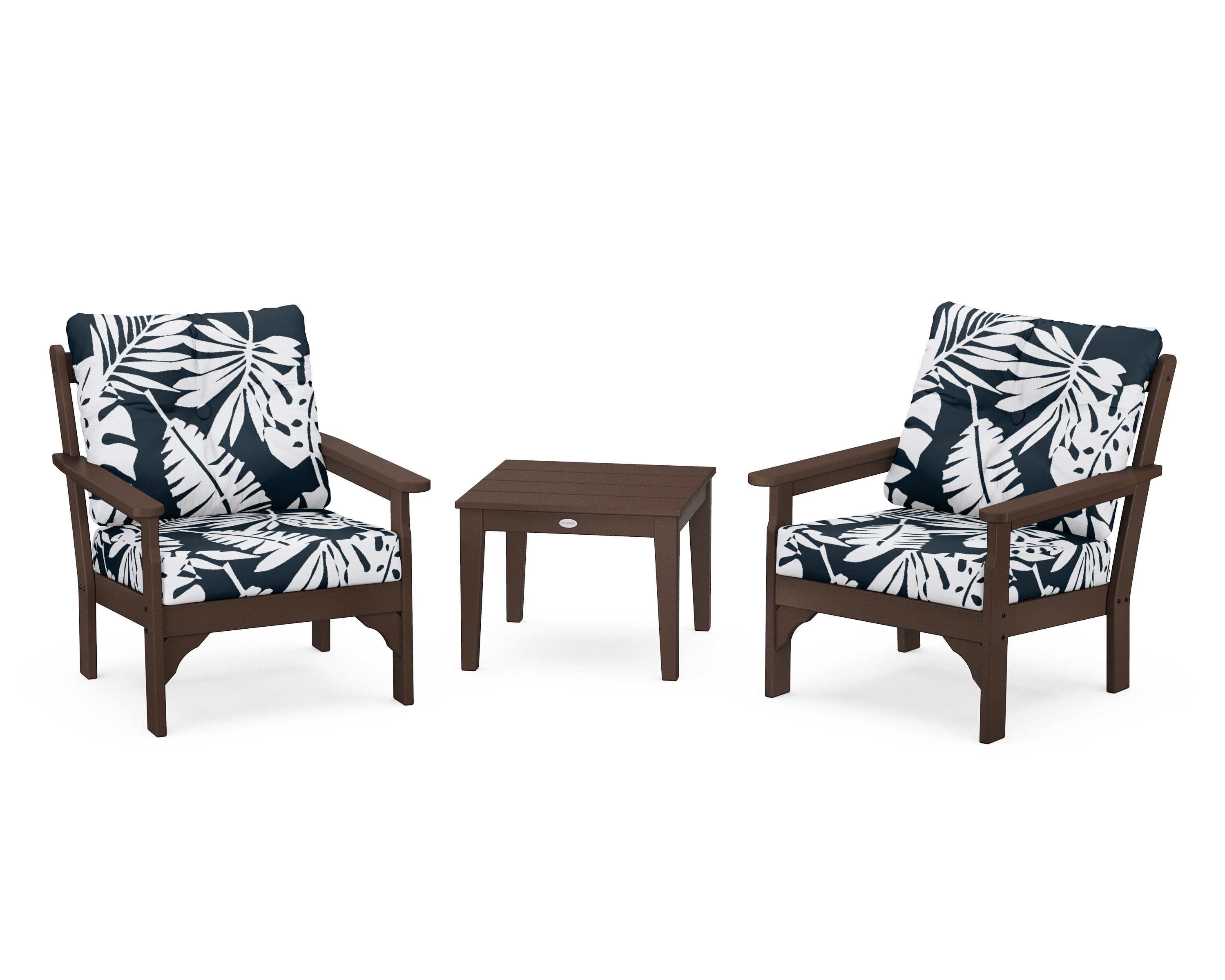 POLYWOOD® Vineyard 3-Piece Deep Seating Set in Mahogany / Leaf Marine Indigo
