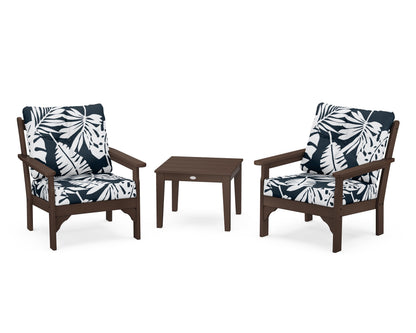 POLYWOOD® Vineyard 3-Piece Deep Seating Set in Mahogany / Leaf Marine Indigo