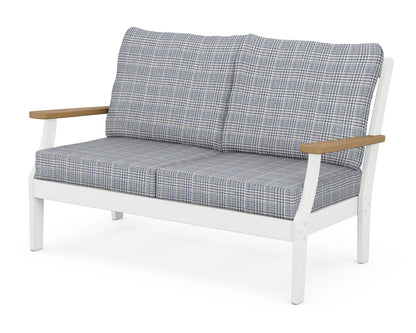 POLYWOOD® Braxton Deep Seating Loveseat in White / Natural / Houndstooth Sky Blue
