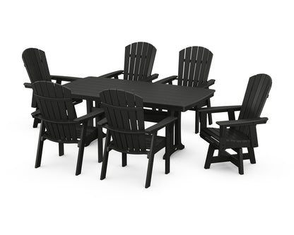 POLYWOOD® Nautical Curveback Adirondack Swivel Chair 7-Piece Dining Set with Trestle Legs in Black
