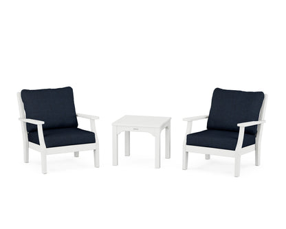 Martha Stewart by POLYWOOD® Chinoiserie 3-Piece Deep Seating Set in White / Marine Indigo