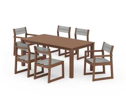 POLYWOOD® EDGE Sling 7-Piece Parsons Dining Set in Teak / Metallic Sling
