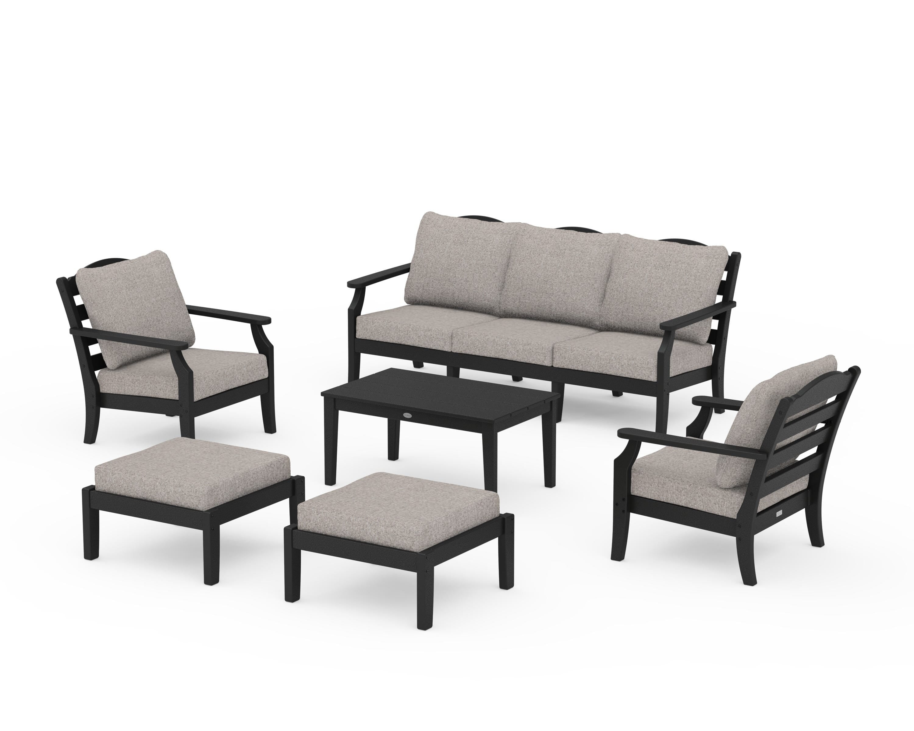 Draper James™ by  POLYWOOD® Savannah 6-Piece Lounge Sofa Set in Black / Weathered Tweed
