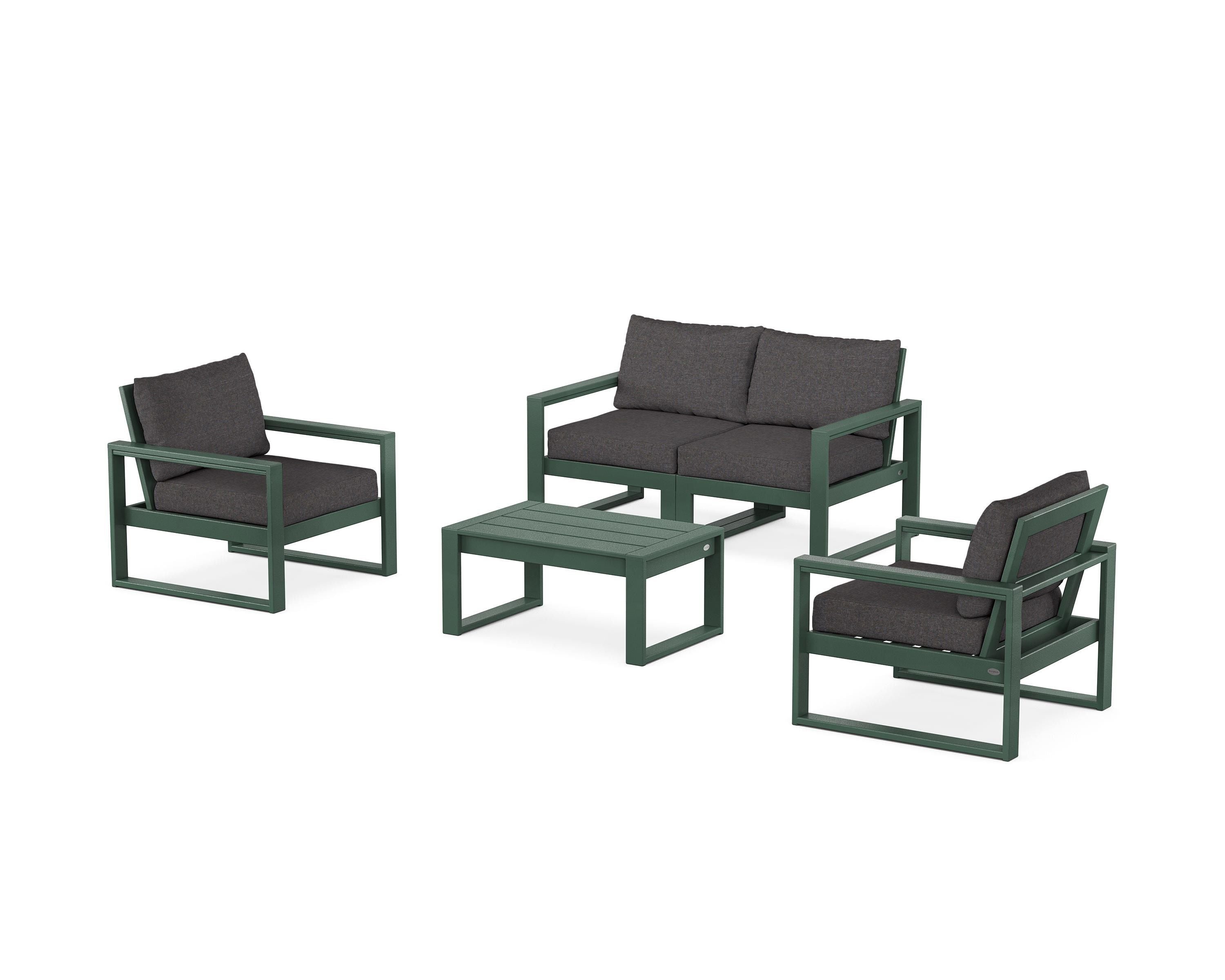 POLYWOOD® EDGE Sectional 4-Piece Deep Seating Set with Loveseat in Green / Ash Charcoal