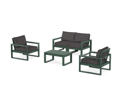 POLYWOOD® EDGE Sectional 4-Piece Deep Seating Set with Loveseat in Green / Ash Charcoal