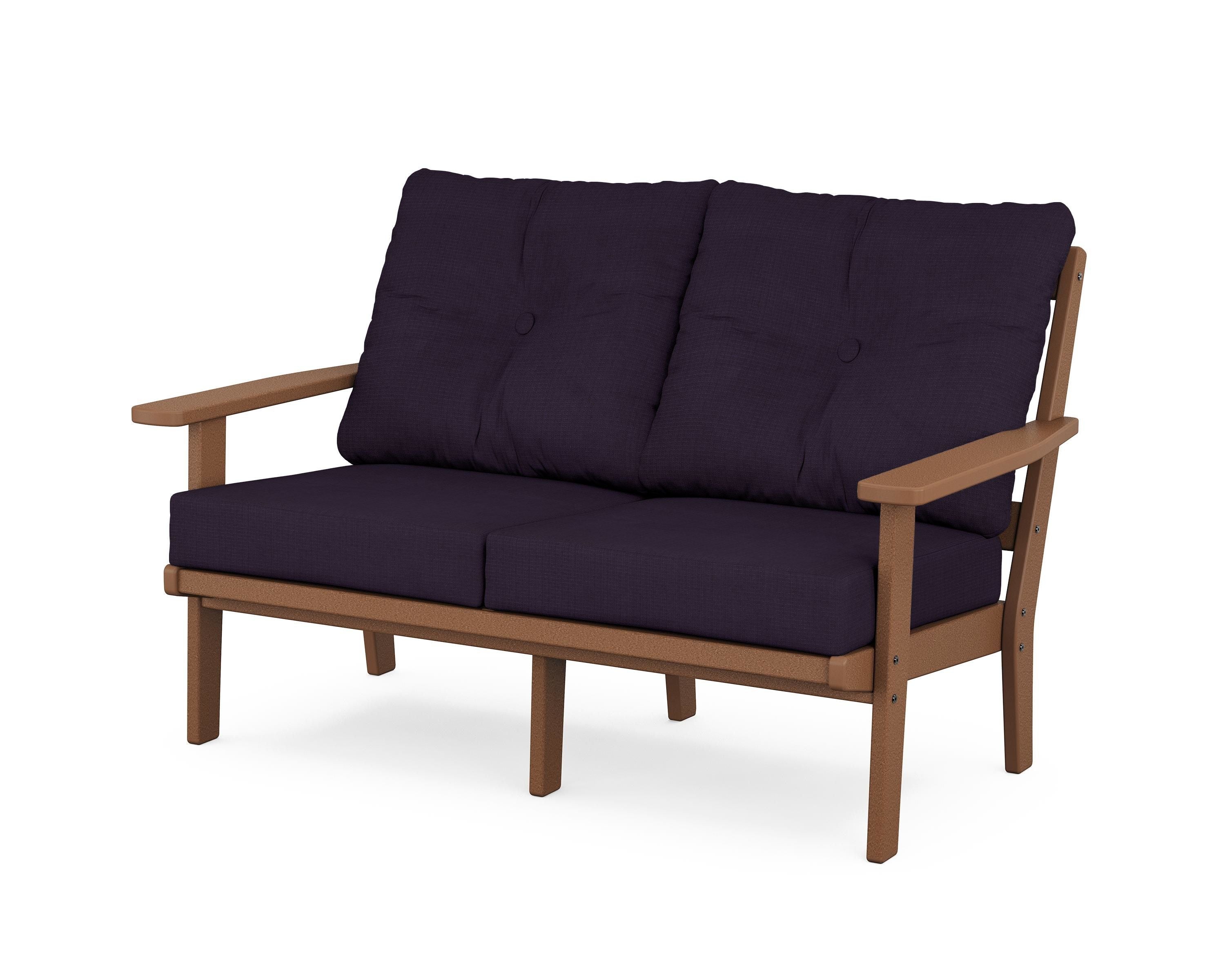 POLYWOOD® Prairie Deep Seating Loveseat in Teak / Navy Linen