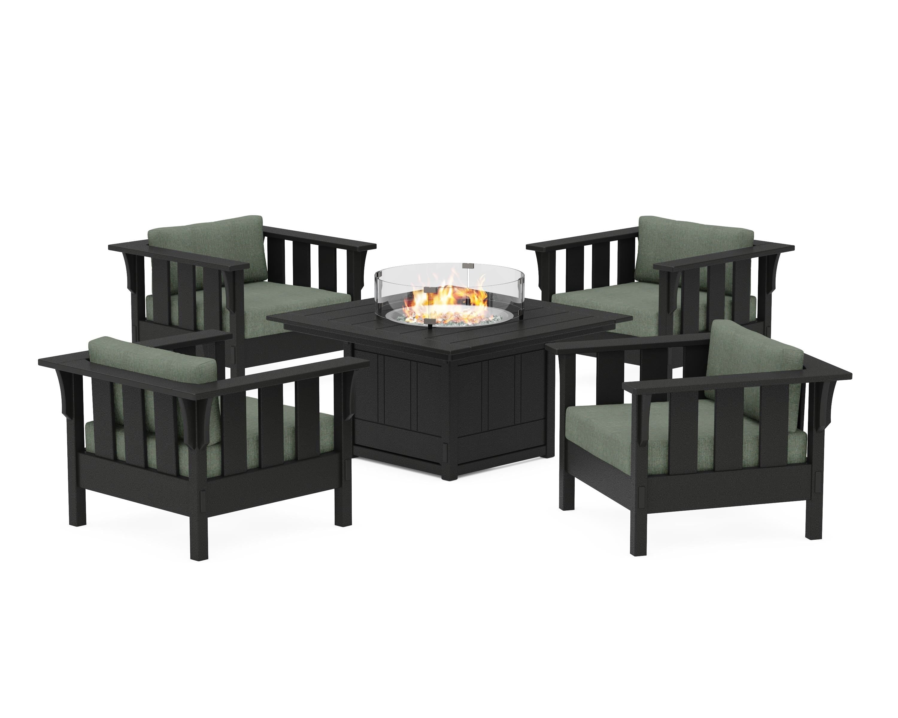 Martha Stewart by POLYWOOD® Acadia 5-Piece Deep Seating Set with Fire Pit Table in Black / Cast Sage