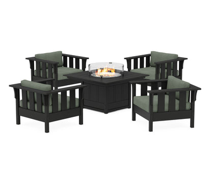Martha Stewart by POLYWOOD® Acadia 5-Piece Deep Seating Set with Fire Pit Table in Black / Cast Sage