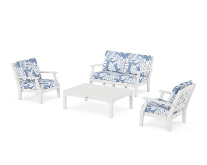 Martha Stewart by POLYWOOD® Chinoiserie 4-Piece Deep Seating Set with Loveseat in White / Leaf Sky Blue