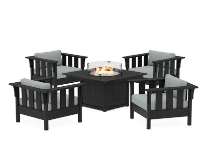 Martha Stewart by POLYWOOD® Acadia 5-Piece Deep Seating Set with Fire Pit Table in Black / Spa