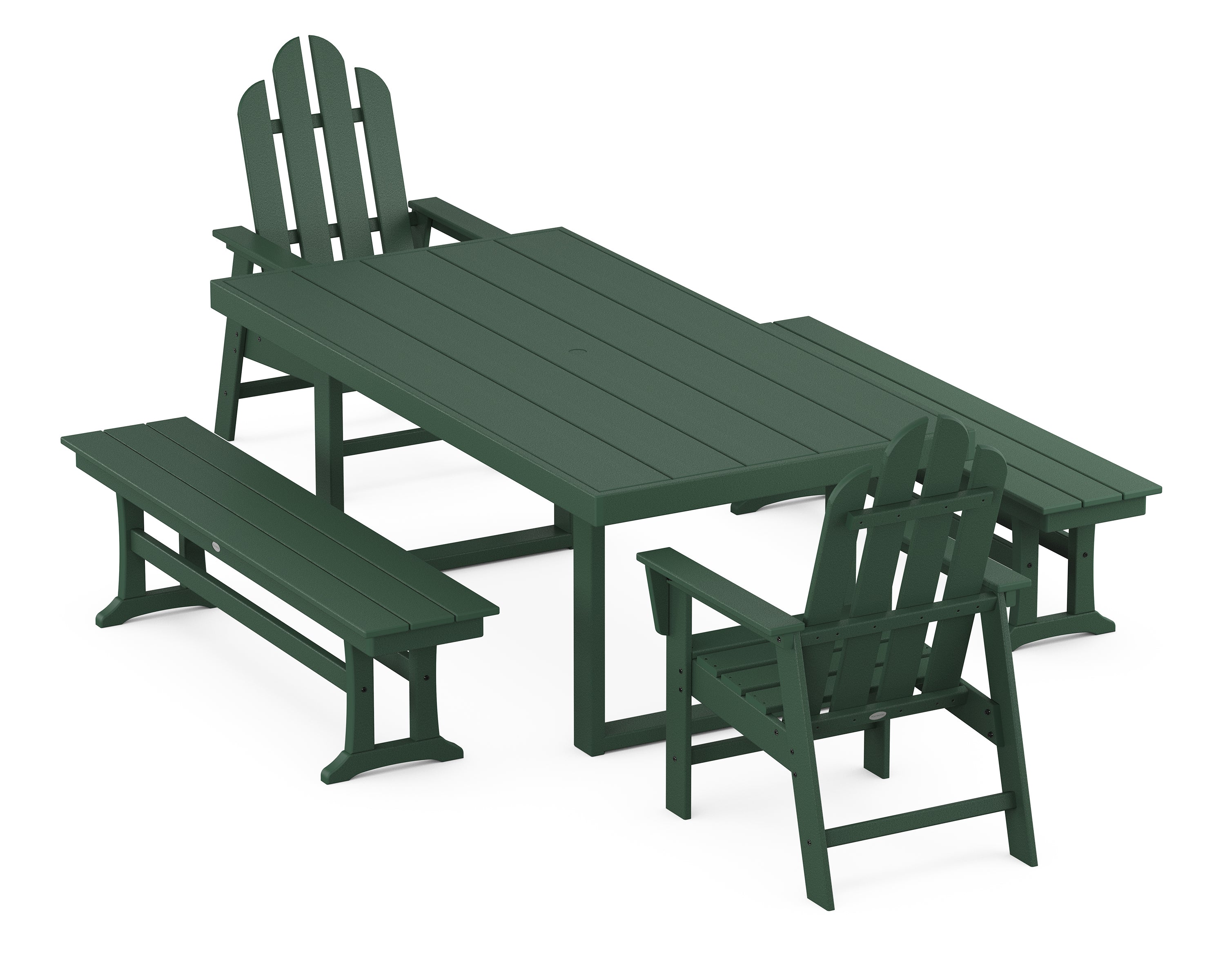 POLYWOOD® Long Island 5-Piece Dining Set with Benches in Green