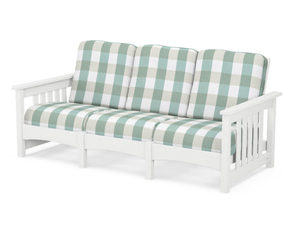 POLYWOOD® Club Mission Sofa in White / Buffalo Plaid Glacier Spa
