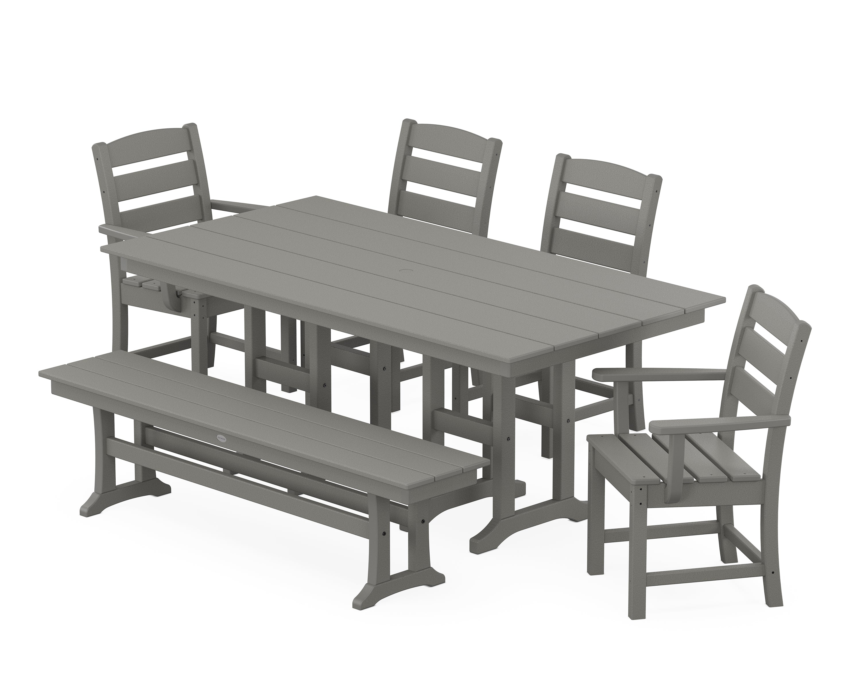 POLYWOOD® Lakeside 6-Piece Farmhouse Dining Set with Bench in Slate Grey