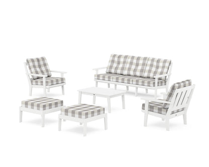 POLYWOOD® Oxford 6-Piece Lounge Sofa Set in White / Buffalo Plaid Grey Mist
