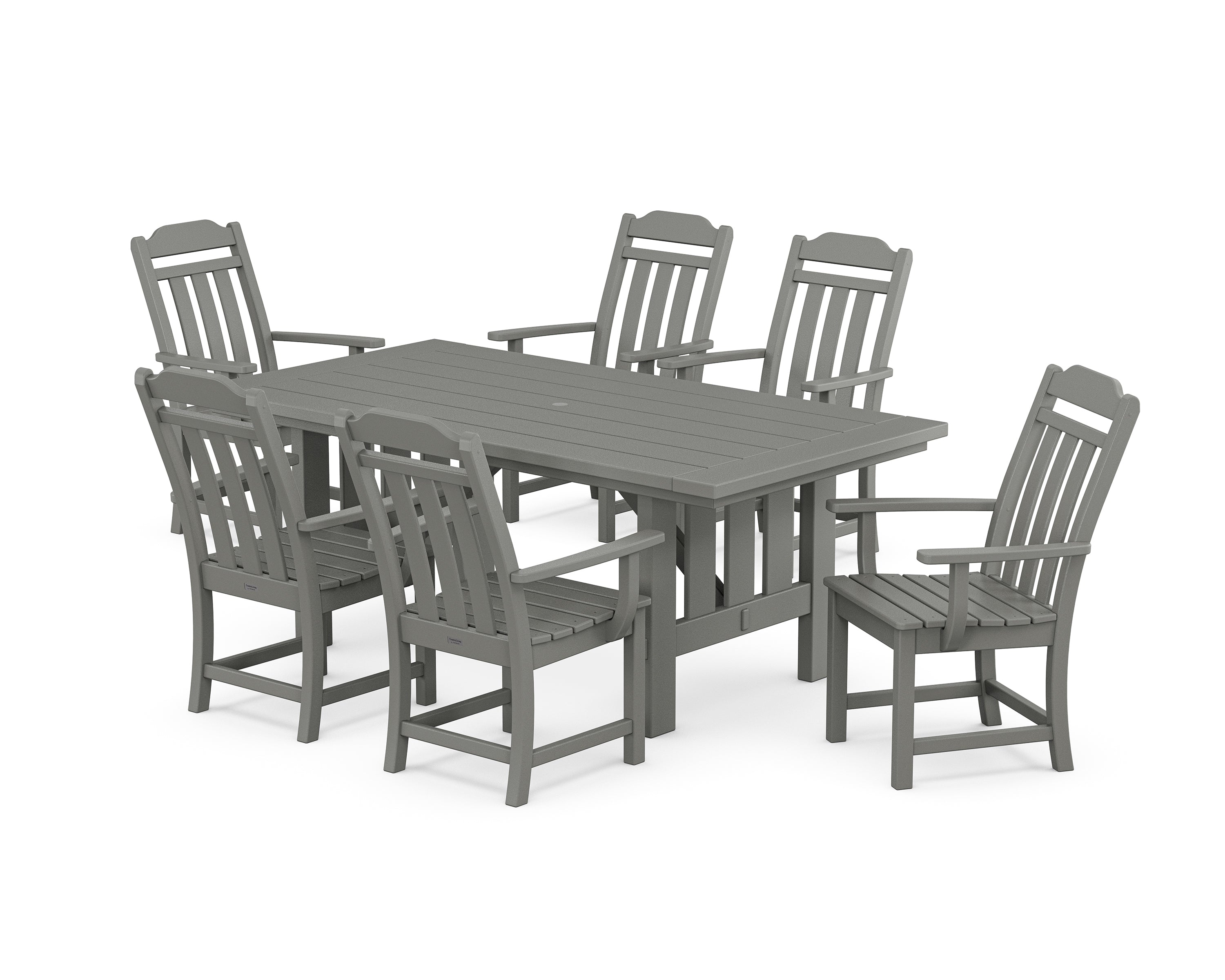 POLYWOOD® Cottage Arm Chair 7-Piece Mission Dining Set in Slate Grey