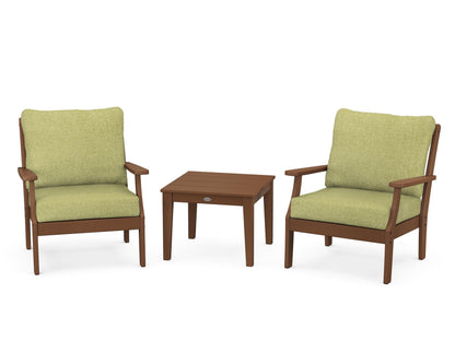 POLYWOOD® Braxton 3-Piece Deep Seating Set in Teak / Chartreuse Boucle
