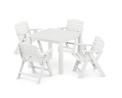 POLYWOOD® Nautical Folding Lowback Chair 5-Piece Parsons Dining Set in White