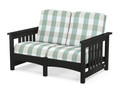 POLYWOOD® Club Mission Loveseat in Black / Buffalo Plaid Glacier Spa