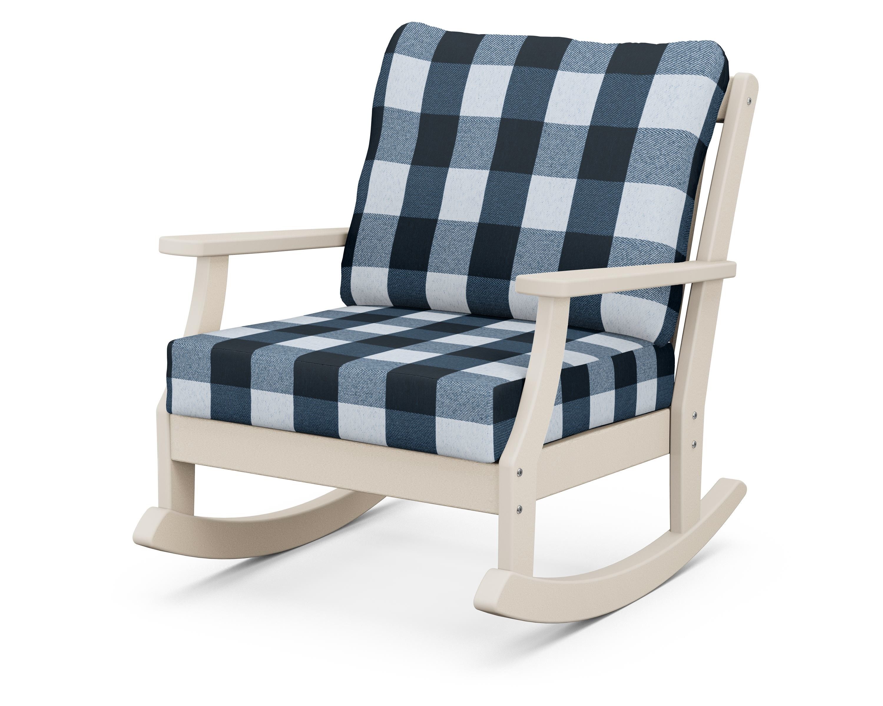 POLYWOOD® Braxton Deep Seating Rocking Chair in Sand / Buffalo Plaid Marine Indigo