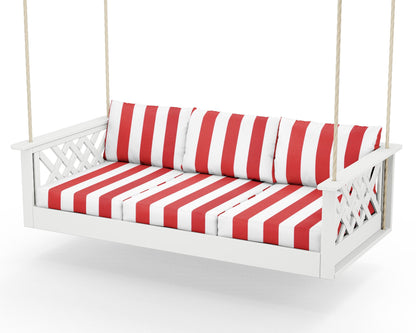 Country Living Wovendale Daybed Swing in White / Cabana Stripe Crimson
