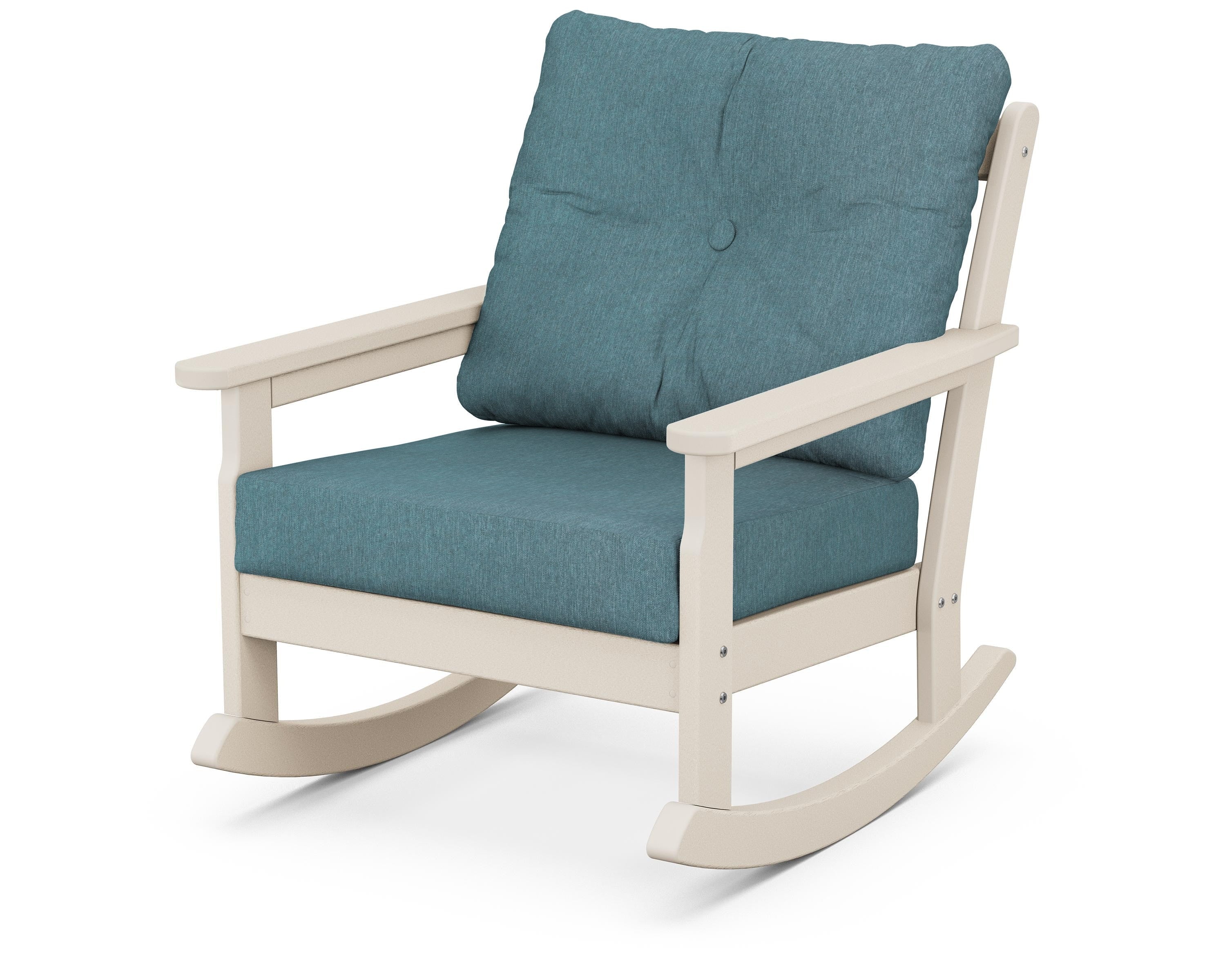 POLYWOOD® Vineyard Deep Seating Rocking Chair in Sand / Ocean Teal