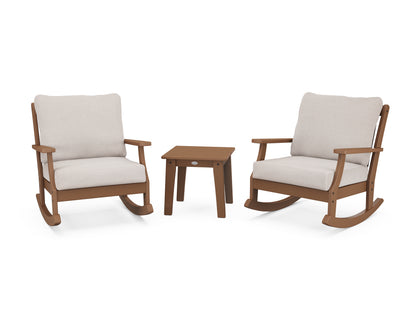 POLYWOOD® Braxton 3-Piece Deep Seating Rocker Set in Teak / Dune Burlap