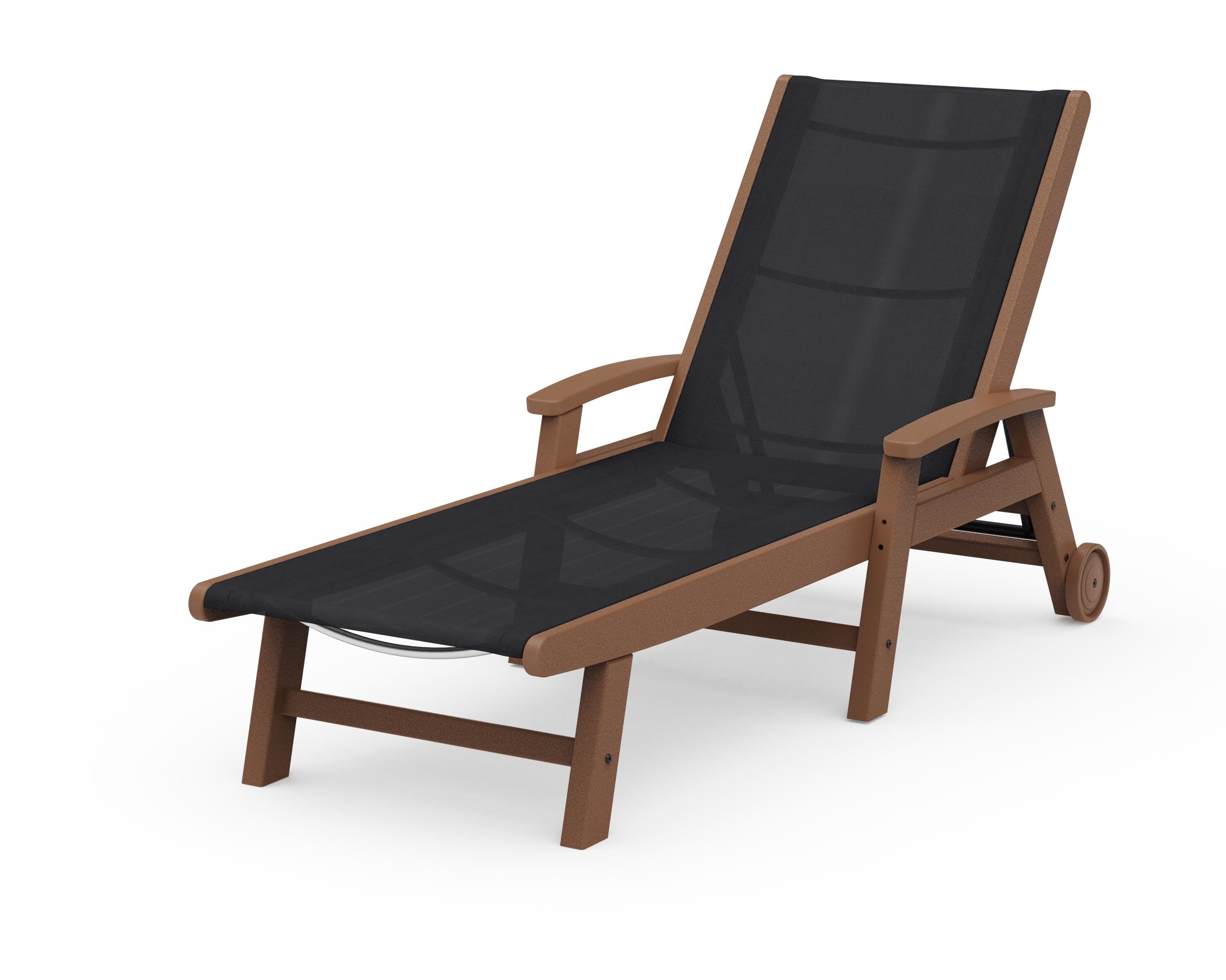 POLYWOOD® Coastal Chaise with Wheels in Teak / Black Sling