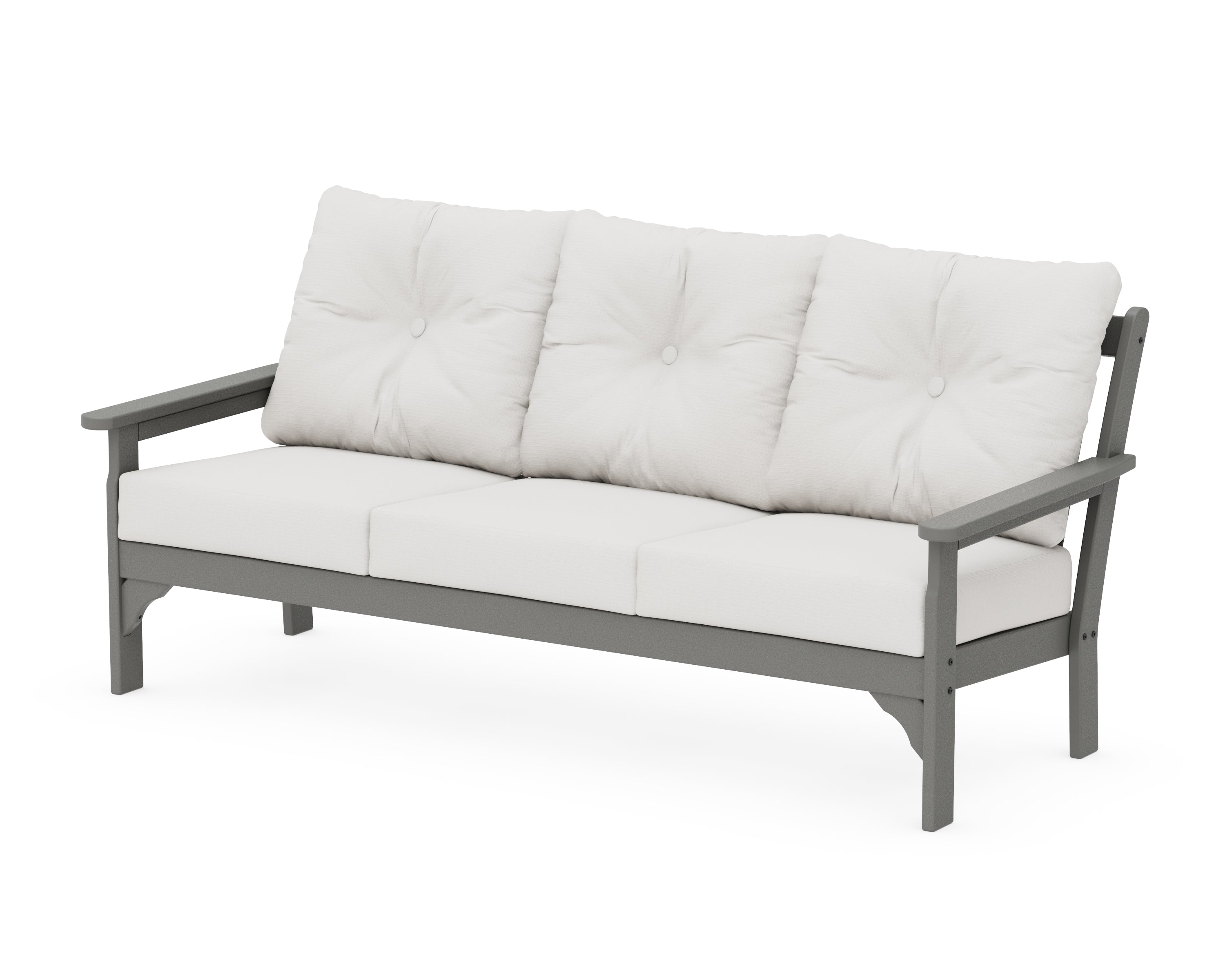 POLYWOOD® Vineyard Deep Seating Sofa in Slate Grey / Natural Linen