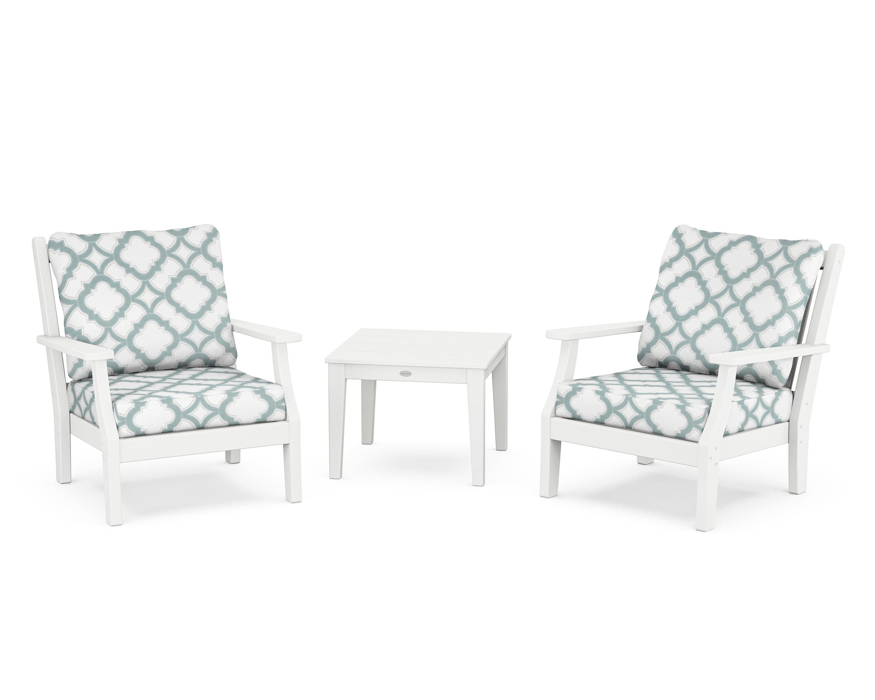 Country Living Wovendale 3-Piece Deep Seating Set in White / Trellis Glacier Spa