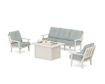 POLYWOOD® Oxford Deep Seating Fire Pit Table Set in Sand / Spa
