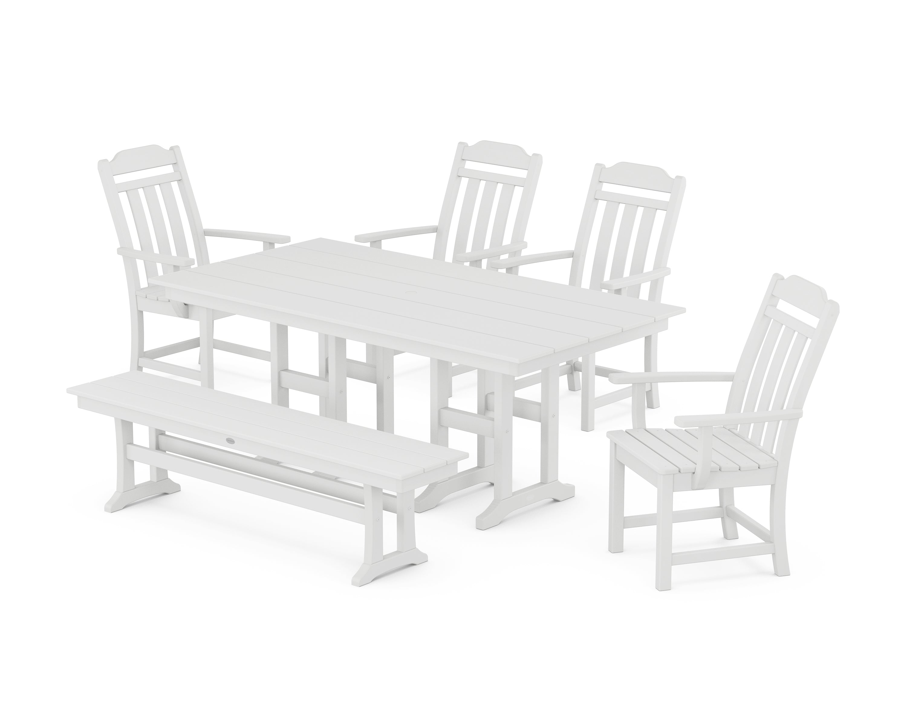 Country Living Cottage 6-Piece Farmhouse Dining Set with Bench in White