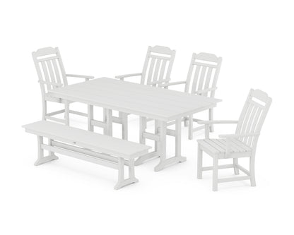 Country Living Cottage 6-Piece Farmhouse Dining Set with Bench in White