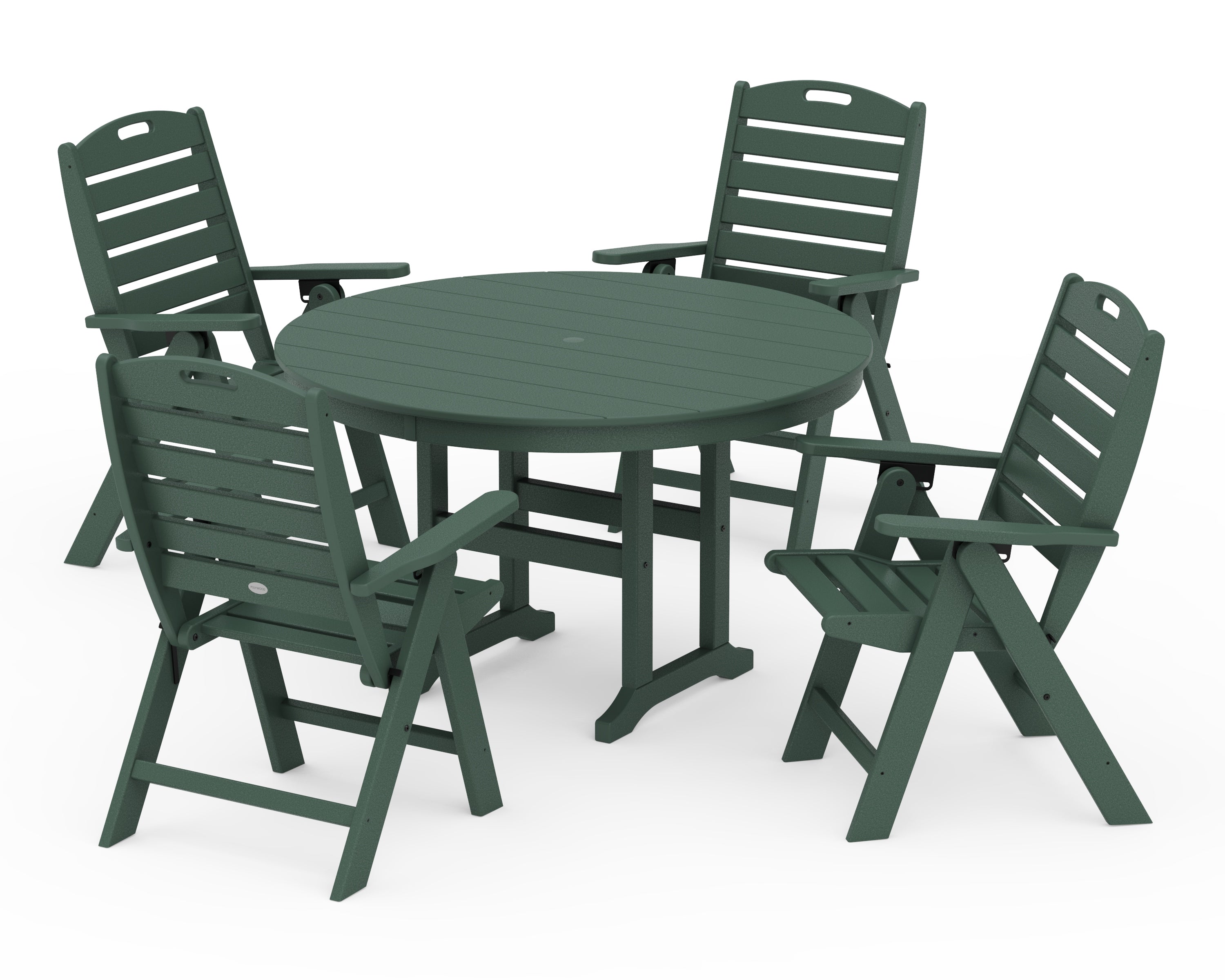 POLYWOOD® Nautical Folding Chair 5-Piece Round Farmhouse Dining Set in Green