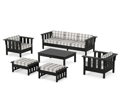 Martha Stewart by POLYWOOD® Acadia 6-Piece Lounge Sofa Set in Black / Buffalo Plaid Grey Mist